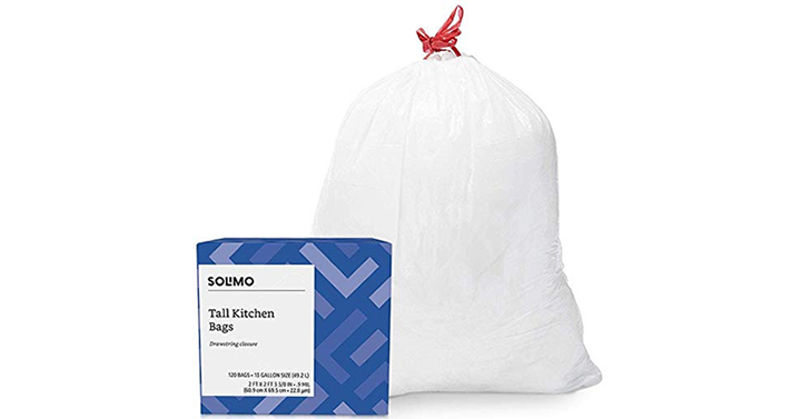 Amazon Brand Solimo Tall Kitchen Drawstring Trash Bags, 13 Gallon, 200 Count – Just $13.01! Awesome deal today only!