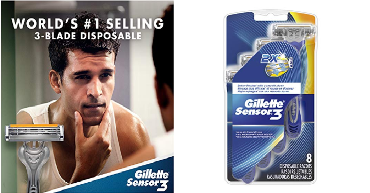 Gillette Sensor3 Men’s Disposable Razor, 8 Count, Mens Razors / Blades Only $5.54 Shipped!