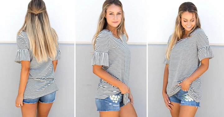 Striped Flare Sleeve Tunic Only $9.99!