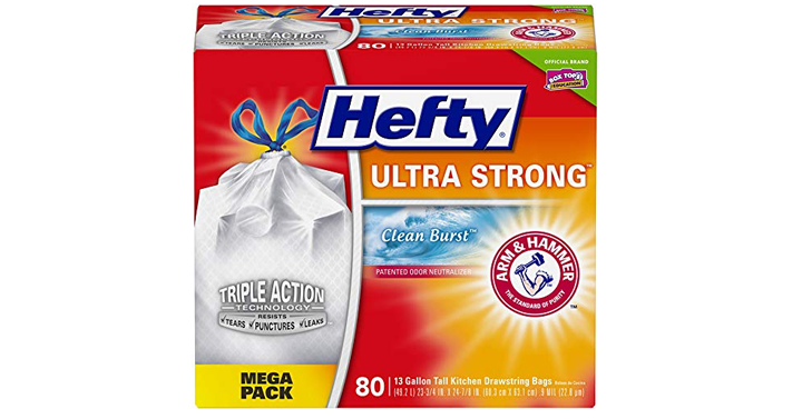 Hefty Ultra Strong Trash Bags – Clean Burst, Tall Kitchen Drawstring, 13 Gallon, 80 Count – Just $7.81! Save $5.00!