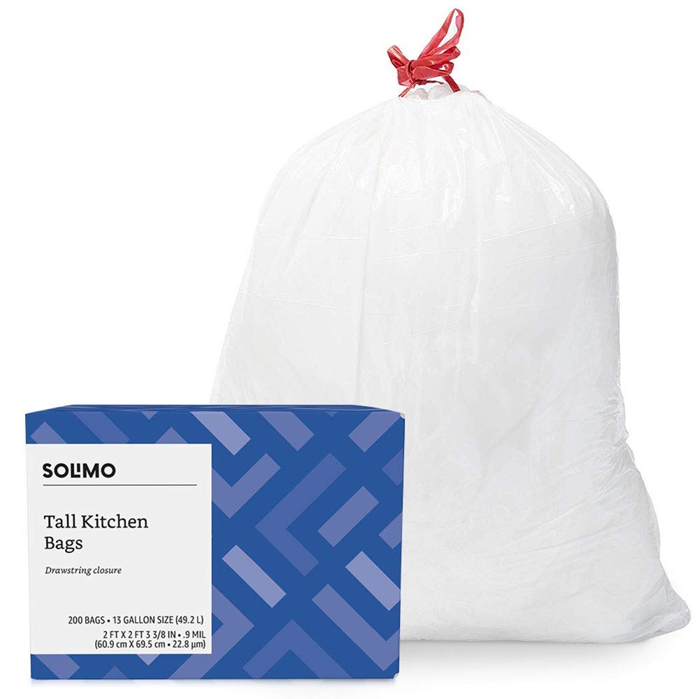 Solimo Tall Kitchen Trash Bags, 13 Gallon, 200-ct—$15.95!