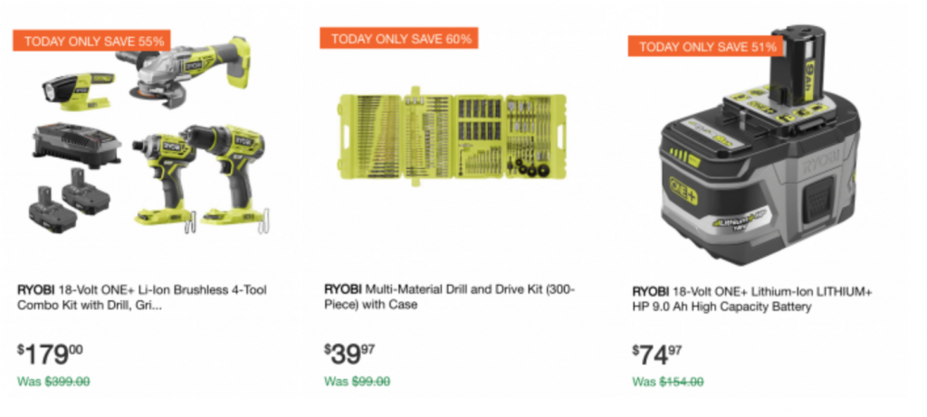 Home Depot: Up To 50% Off RYOBI Products Today Only!