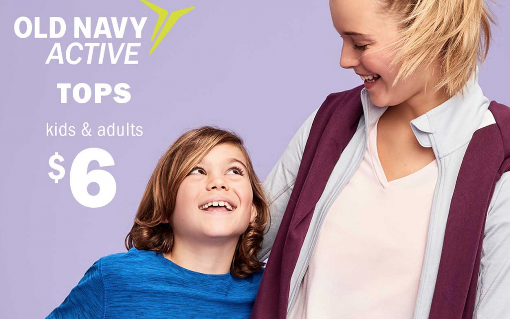 Old Navy: $6.00 Active Tops For Kids & Adults Online & Today Only!