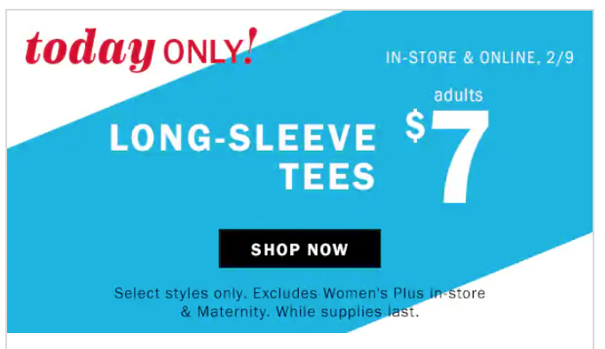 Old Navy: $7.00 Long Sleeve Tee’s For Adults Today Only!