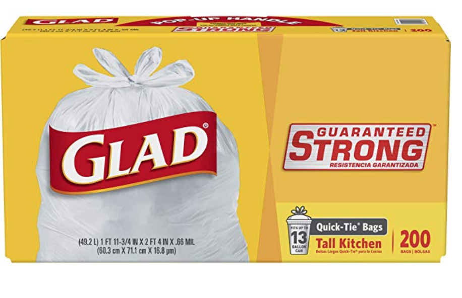 Glad Quick-Tie Tall Kitchen Trash Bags 13-Gallon 200-Count Just $19.99 Today Only!