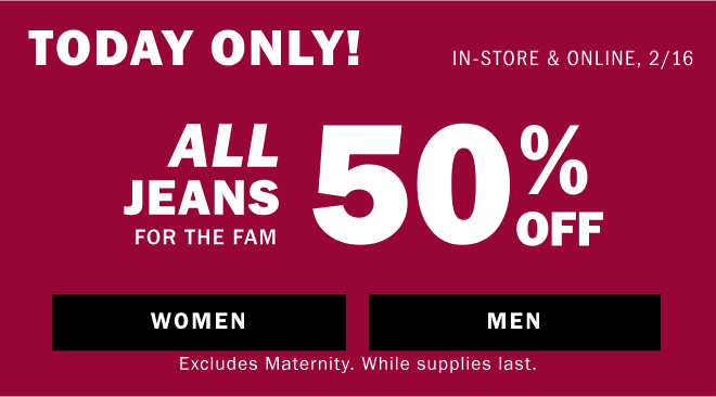 Old Navy: 50% Off Jeans For The Fam Today Only!