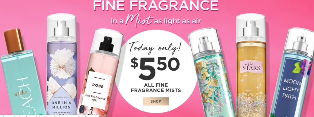 Bath & Body Works: Fine Fragance Mist Just $5.50 Today Only! Plus, Take $10 Off Orders of $30 Or More!