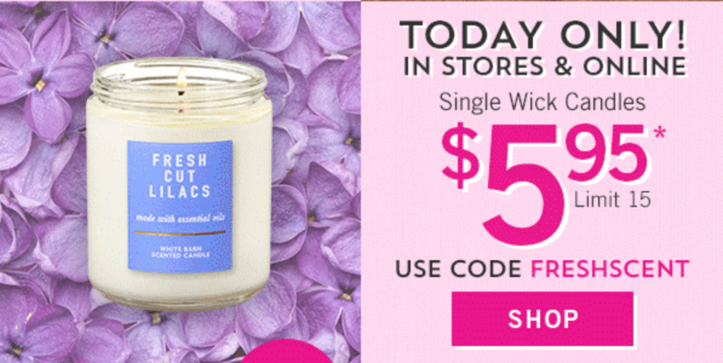 Bath & Body Works: $5.95 Single Wick Candles Today Only!
