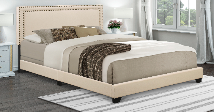 Home Meridian Cream Upholstered Queen Bed with Nail Head Trim Only $103.99 Shipped! (Reg. $150) Great Reviews!