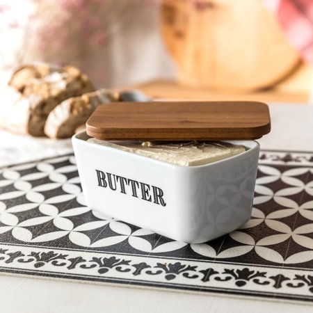 Better Homes & Gardens Porcelain Butter Dish with Rubberwood Lid Only $5.98!