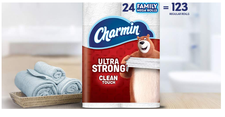 Charmin Ultra Strong Toilet Paper, 24 Family Mega Rolls (123 Regular Rolls) Only $26.92 Shipped! That’s Only $0.22 Per Regular Roll!