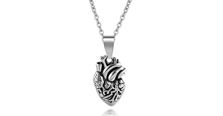 925 Sterling Silver Solid Detailed Gothic Punk Real Heart Pendant, Box Chain Necklace18″ – Just $28.28!