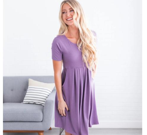Aria Pleated Short Sleeve Midi Dress – Only $16.99!