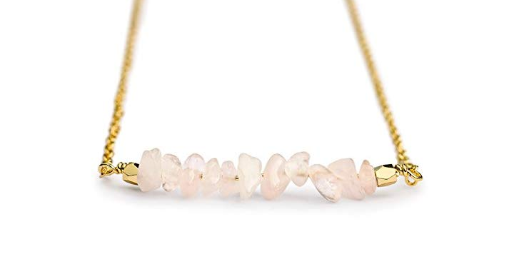 Benevolence LA Stone Necklace for Women – Celebrity Endorsed Rose Quartz Chip and 14k Gold Dipped Chain Necklaces – Just $15.96! Think Valentine’s Day!