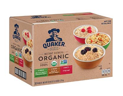 Quaker Organic Instant Oatmeal, Variety Pack, 32 Count – Only $10.49!