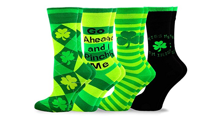 St. Patricks Day Cotton Crew Socks Assorted 4-Pair Pack – Just $8.99! Pinch proof your outfit!