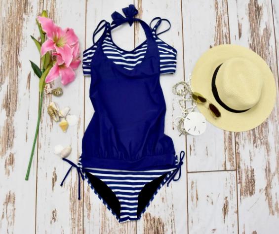 Striped Swimsuit w/ Halter Cover Top – Only $26.99!