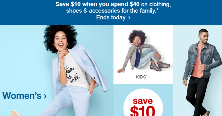 HOT! Target: Save $10 When You Spend $40 on Clothing, Shoes & Accessories! Today Only!