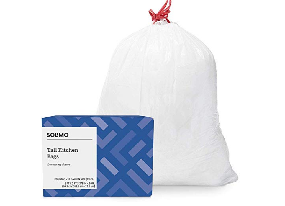 Amazon Brand – Solimo Tall Kitchen Drawstring Trash Bags, 13-Gallon 200-Count $12.76 Shipped!