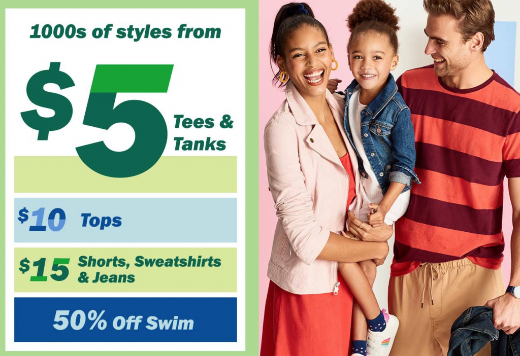 Spring On The Fun Sale At Old Navy! $5.00 Tee’s, $10 Tops, $15 Shorts & 50% Off Swim!