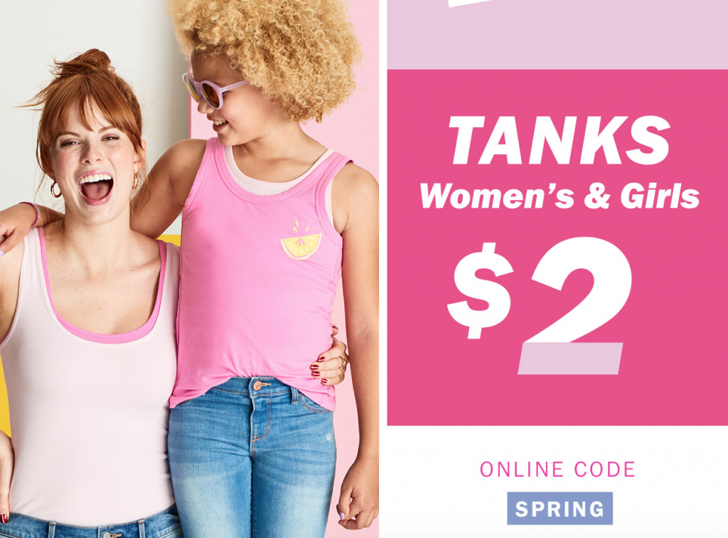 Old Navy: $2.00 Tanks Today Only & 50% Off Swim For The Whole Family!