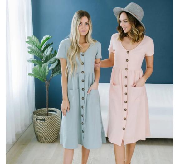 Woven Button Midi Dress – Only $24.99!