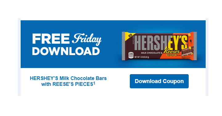 FREE HERSHEY’S Milk Chocolate with Reese’s Pieces Candy Bar! Download Coupon Today!