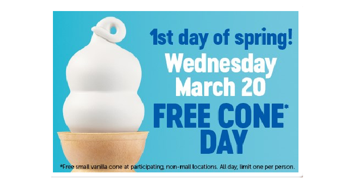 This is Today, March 20th!! FREE Ice Cream Cones at Dairy Queen!