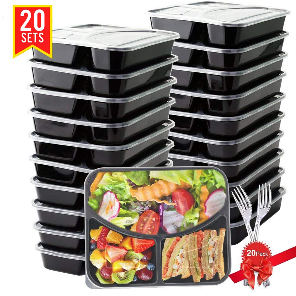 Meal Prep Containers (20 Pack) 3 Compartment with Lids Only $9.59!