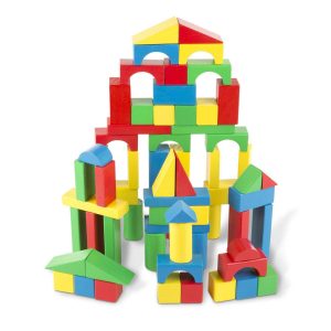 Melissa & Doug Wooden Building Blocks Set, 100 Blocks in 4 Colors and 9 Shape – $15!