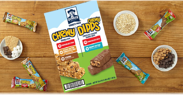 Quaker Chewy Granola Bars and Dipps Variety Pack, 58 Count—Only $7.90!