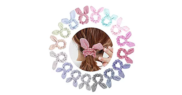 16 Pack Striped Scrunchies with Rabbit Ears – Just $11.99!