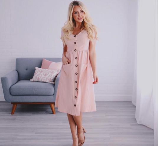 Sophie Button Detail Dress – Only $34.99!