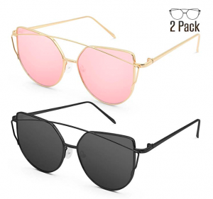 2 Pack of Cat Eye Mirrored Flat Lenses Metal Frame Sunglasses just $13.98