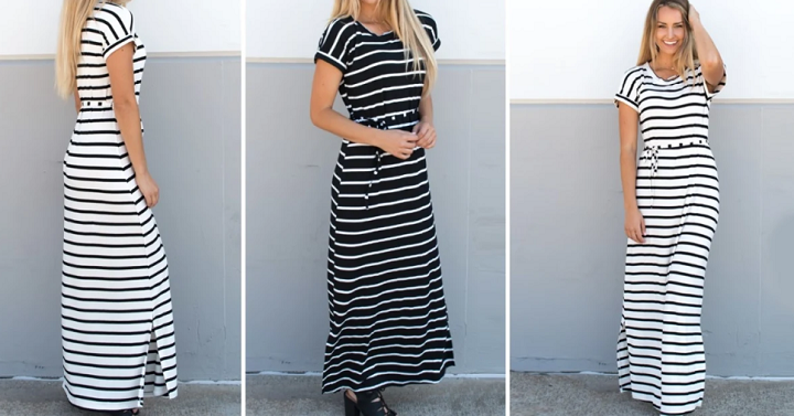Cuffed Sleeve Striped Maxi Dress Only $16.99! (Reg. $42.99)
