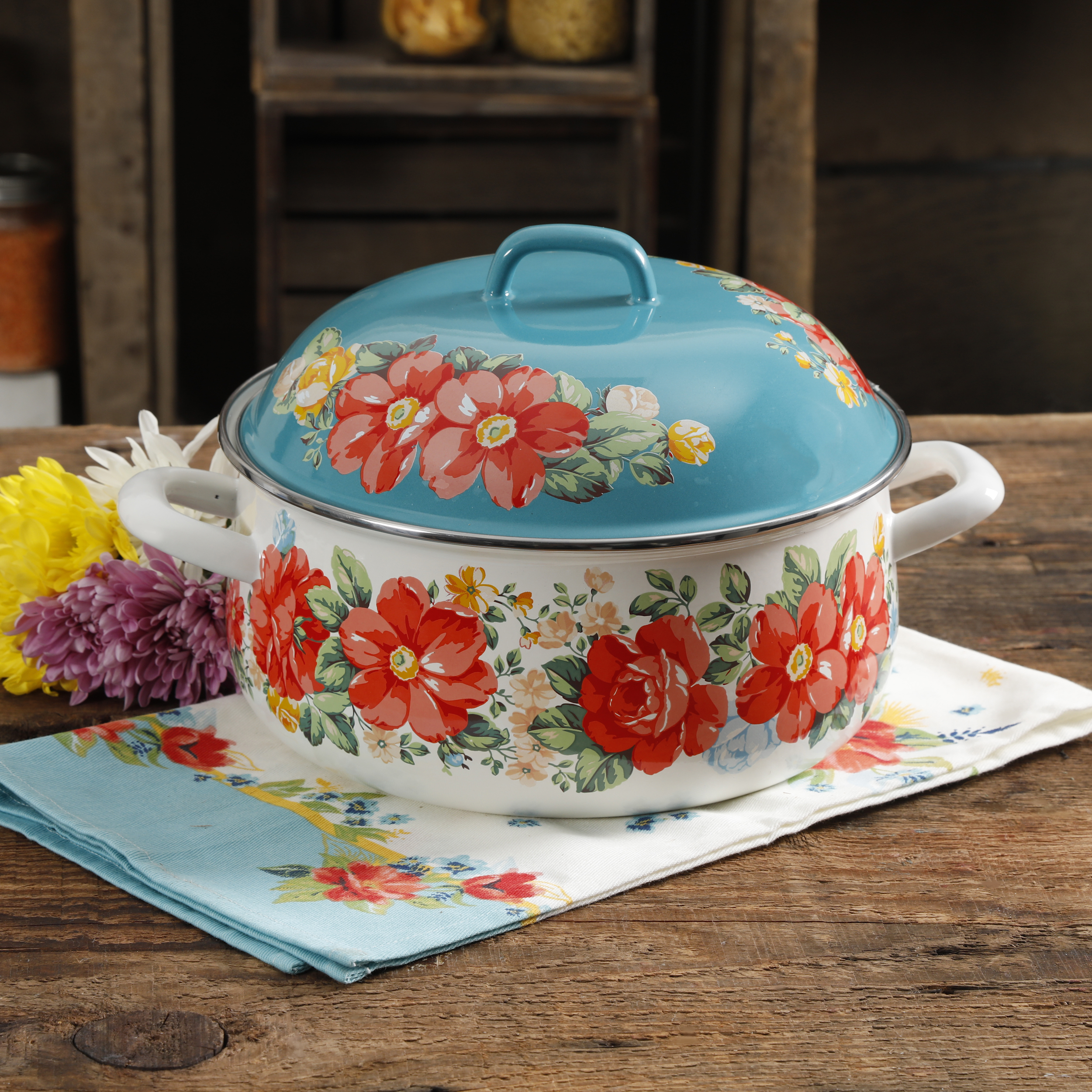 The Pioneer Woman Vintage Floral 4 Quart Dutch Oven with Lid Only $19.72!