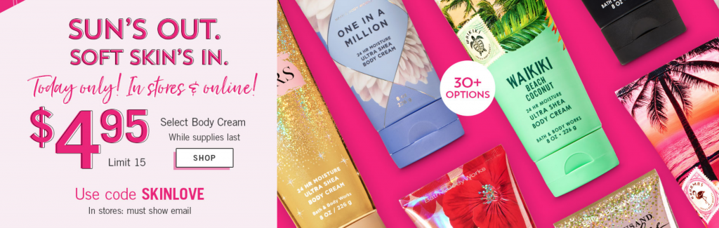 Bath & Body Works: $4.95 Body Cream Today Only!