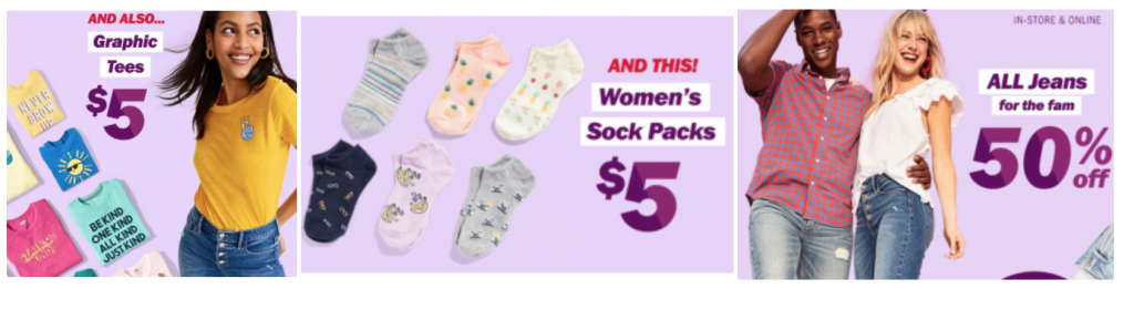 Old Navy: 50% Off Jeans For The Family, $5.00 Graphic Tee’s, & Women’s 5-Pack Socks $5.00 Today Only!
