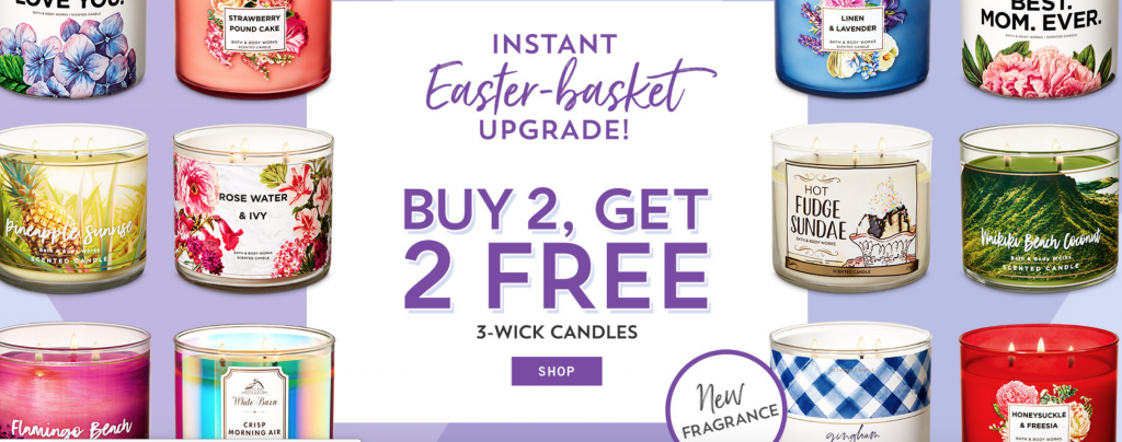 Bath & Body Works: 3-Wick Candles Buy 2 Get 2 FREE & $10 Off Orders Of $30 Today Only!