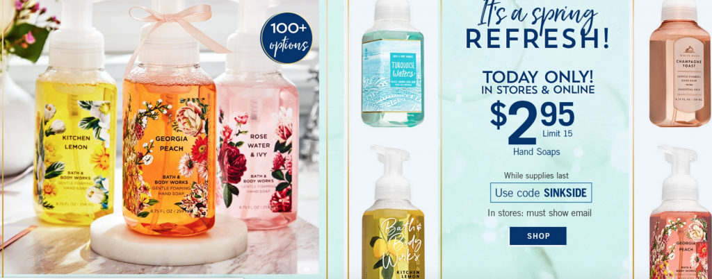 Bath & Body Works: $2.95 Hand Soaps Today Only!