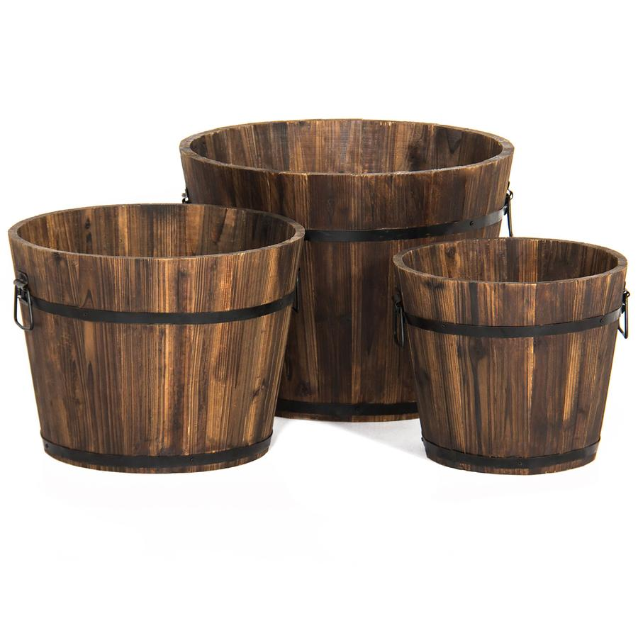 Set of 3 Wood Barrel Planters with Drainage Holes Only $25.99 Shipped! (Reg $143P)