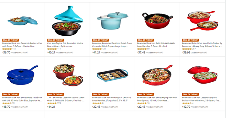Save 25% on Enameld Cast Iron Cookware! Priced from $22.48! Today Only!