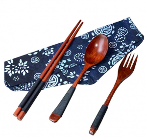 Japanese Wooden Chopsticks Spoon Fork Tableware 3pcs Set $2.99