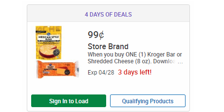 Kroger Stores: Shredded or Block Cheese Only $.99 with Digital Coupon!
