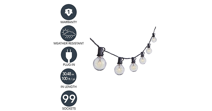 100-Ft Clear Globe Outdoor String Lights G40 Bulbs on Black Cord – Just $34.99! Was $49.99!