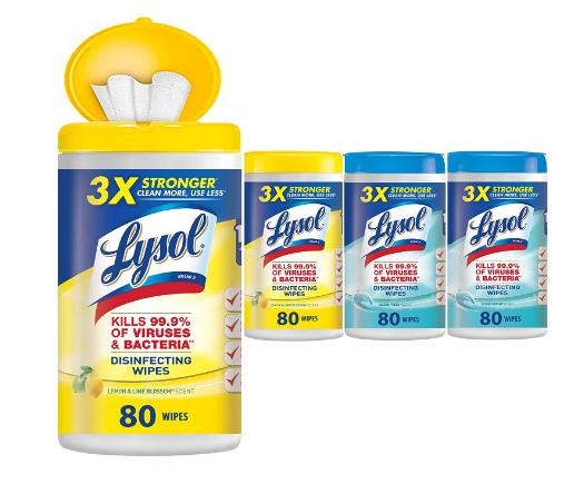 Lysol Disinfecting Wipes, 4-Pack (2 Lemon + 2 Ocean) – Only $10.34!