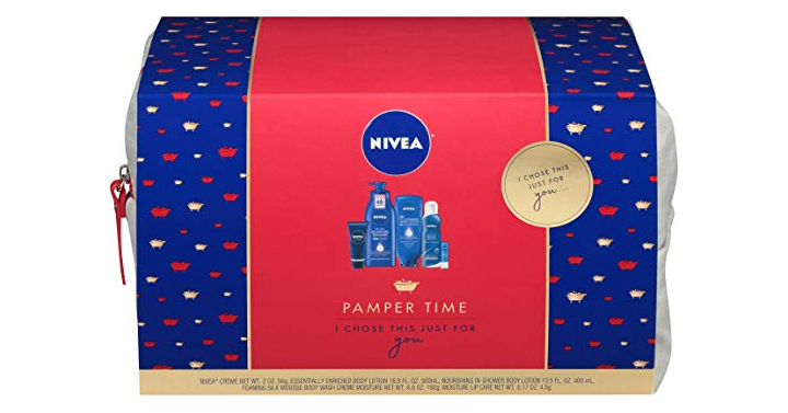 NIVEA Pamper Time Gift Set – 5 Piece Luxury Collection of Moisturizing Products and Travel Bag – Just $14.39! Was $23.99!