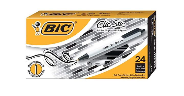BIC Clic Stic Retractable Ball Pen, Medium Point, Black, 24-Count Only $3.29!