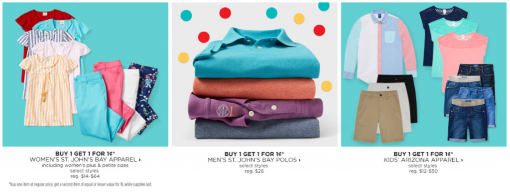 Buy 1, Get 1 for 1¢ Sale at JCP! Plus, an Extra 20% Off!!