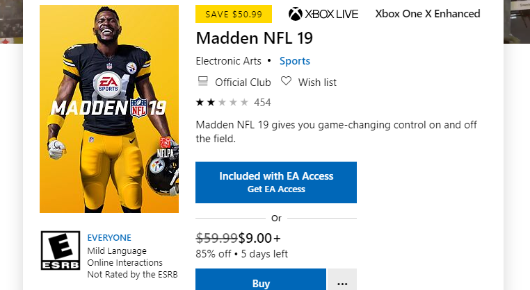 Madden NFL 19 Only $9.00!